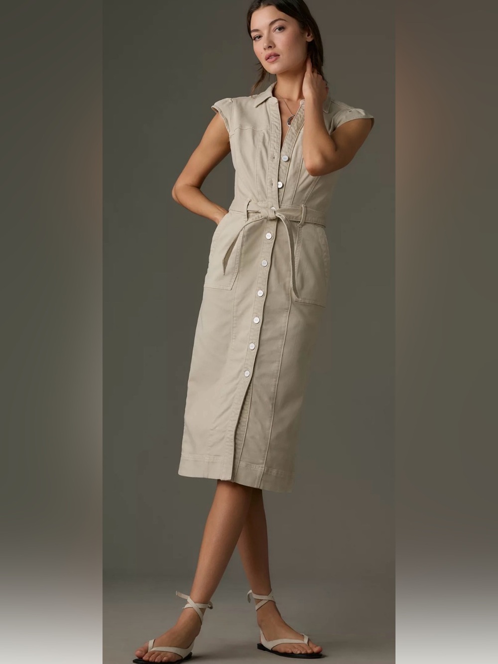 Paige  Jaxsyn Midi Utility Shirt Dress Size 2 Denim Coastal Neutral Classic